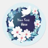 Mooie Witte Doves Floral Wreath Ronde Sticker (Voorkant)