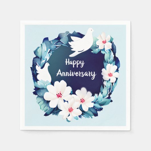 Mooie Witte Doves Floral Wreath Servet (Voorkant)