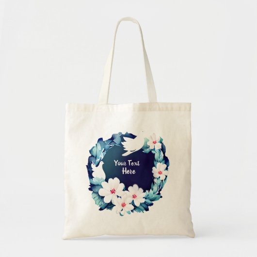 Mooie Witte Doves Floral Wreath Tote Bag (Voorkant)