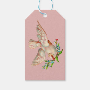 mooie witte duif met kraag in zijn mond cadeaulabel