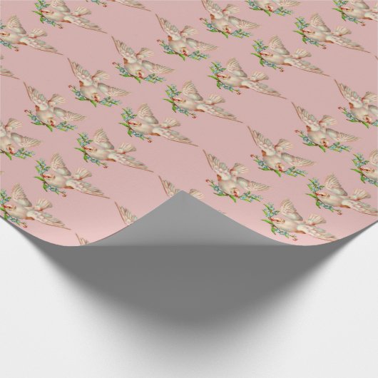 mooie witte duif met kraag in zijn mond cadeaupapier (Hoek)