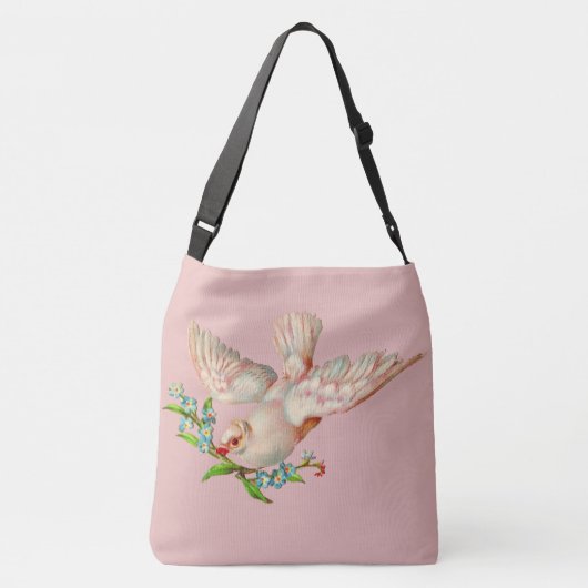 mooie witte duif met kraag in zijn mond crossbody tas (Achterkant)