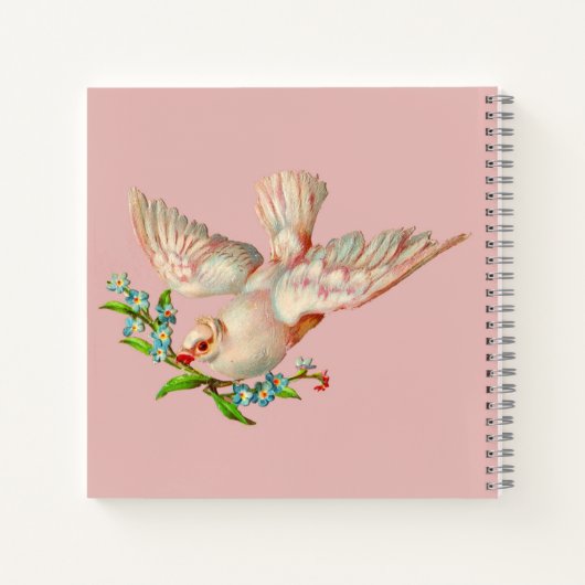 mooie witte duif met kraag in zijn mond notitieboek (Achterkant)