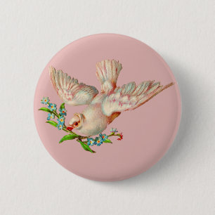 mooie witte duif met kraag in zijn mond ronde button 5,7 cm