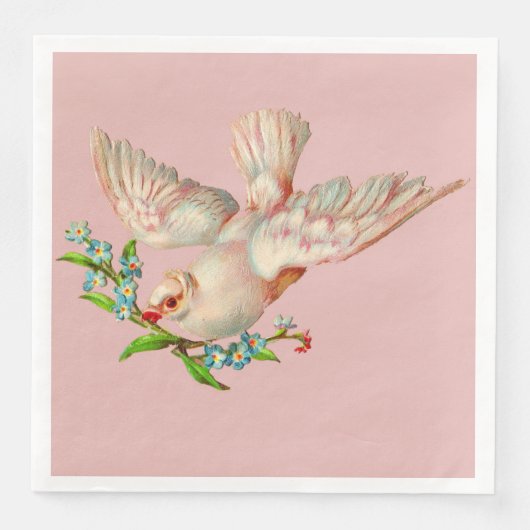 mooie witte duif met kraag in zijn mond servet (Voorkant)