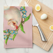 mooie witte duif met kraag in zijn mond theedoek (Quarter Fold)