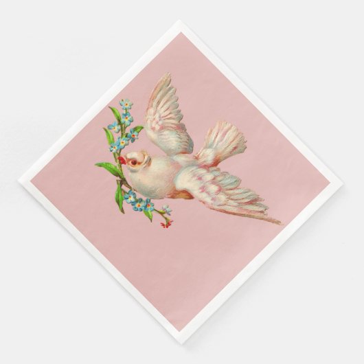 mooie witte duif met takje in de bek servet (Hoek)