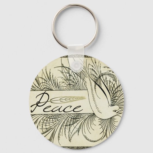 Mooie  witte duif omgeven door bladeren sleutelhanger (Voorkant)