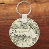 Mooie  witte duif omgeven door bladeren sleutelhanger (Voorkant)