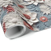 Mooie witte en blauwe 3D Poinsettias Cadeaupapier (Rol Hoek)