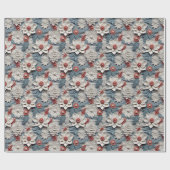 Mooie witte en blauwe 3D Poinsettias Cadeaupapier (Vlak)