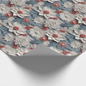 Mooie witte en blauwe 3D Poinsettias Cadeaupapier (Hoek)