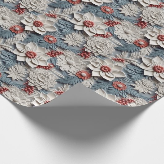 Mooie witte en blauwe 3D Poinsettias Cadeaupapier (Hoek)