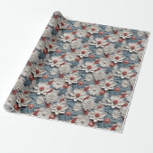 Mooie witte en blauwe 3D Poinsettias Cadeaupapier (Uitgerold)