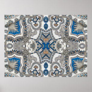 Mooie witte en blauwe arabeske, islamitische patte poster