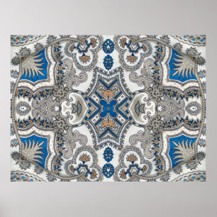 Mooie witte en blauwe arabeske, islamitische patte poster