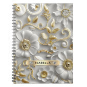 Mooie witte en gouden 3D bloem aangepaste naam Notitieboek (Voorkant)