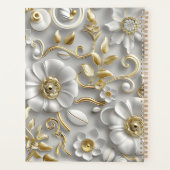 Mooie witte en gouden 3D bloem aangepaste naam Planner (Achterkant)