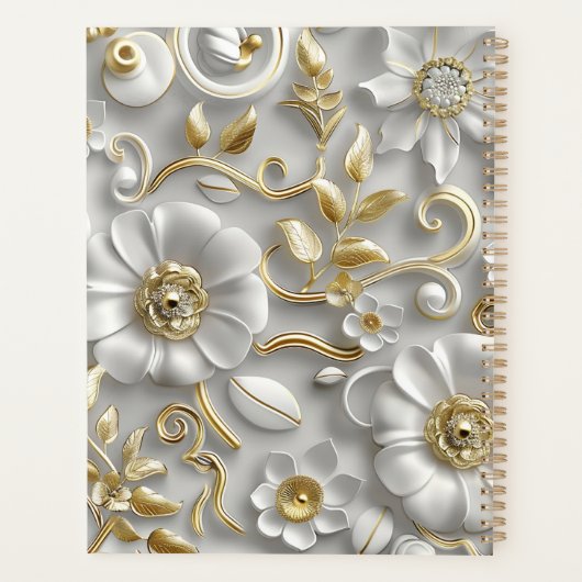 Mooie witte en gouden 3D bloem aangepaste naam Planner (Achterkant)