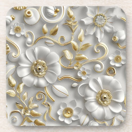 Mooie witte en gouden 3D bloem Bier Onderzetter