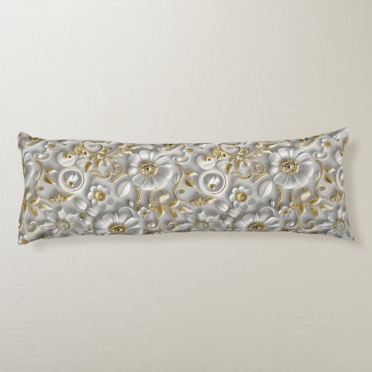 Mooie witte en gouden 3D bloem Lichaamskussen (Achterkant)