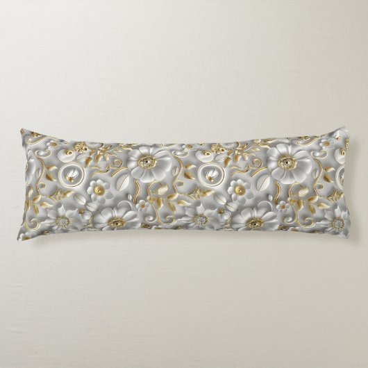 Mooie witte en gouden 3D bloem Lichaamskussen (Voorkant)