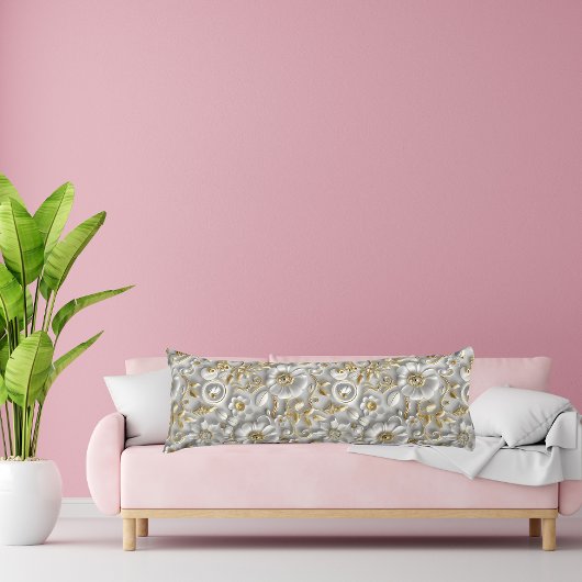 Mooie witte en gouden 3D bloem Lichaamskussen