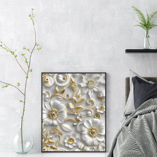 Mooie witte en gouden 3D bloem Poster
