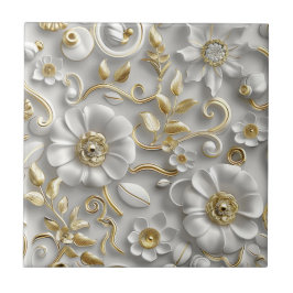 Mooie witte en gouden 3D bloem Tegeltje