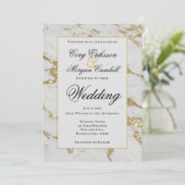 Mooie witte en gouden marmering bruiloft aankondiging (Staand voorkant)
