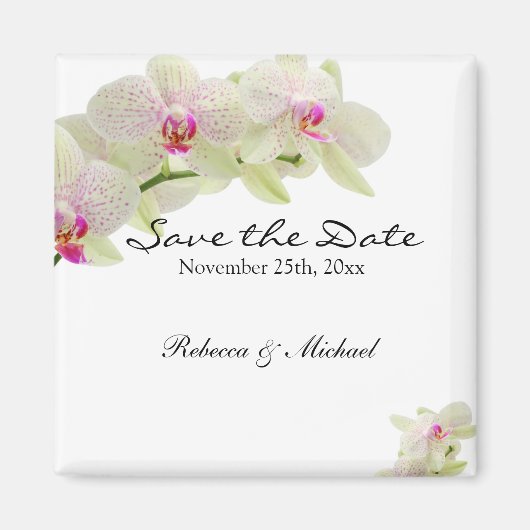 Mooie Witte en Hete Roze Orchideeën Save the Date Magneet (Voorkant)