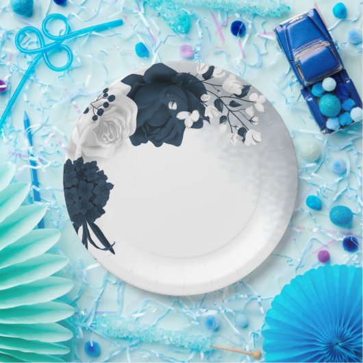 Mooie witte en marinesbloemen papieren bordje (Feest)