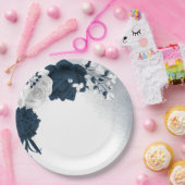 Mooie witte en marinesbloemen papieren bordje (Feest)