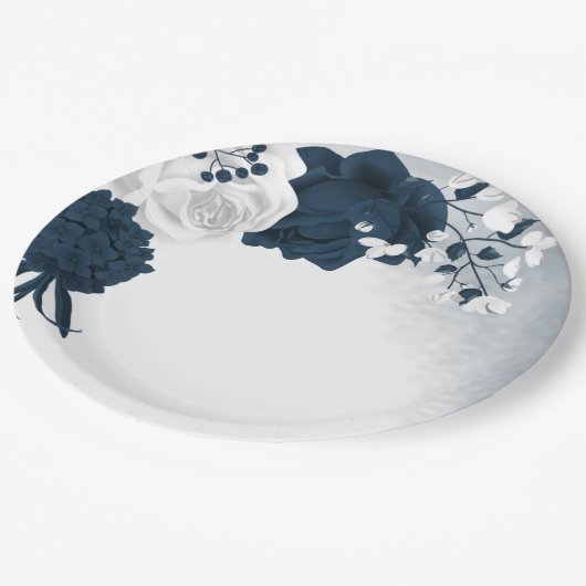 Mooie witte en marinesbloemen papieren bordje (Gekanteld)