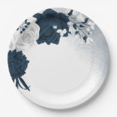 Mooie witte en marinesbloemen papieren bordje (Voorkant)