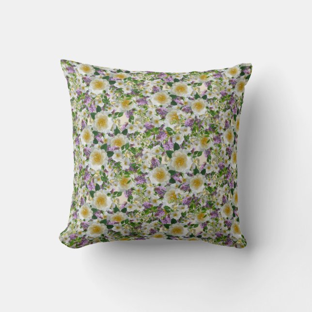 Mooie witte en paarse bloemen kussen (Voorkant)