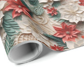 Mooie witte en rode 3D Poinsettias Cadeaupapier (Rol Hoek)