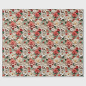 Mooie witte en rode 3D Poinsettias Cadeaupapier (Vlak)