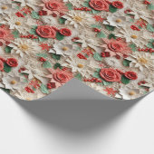 Mooie witte en rode 3D Poinsettias Cadeaupapier (Hoek)