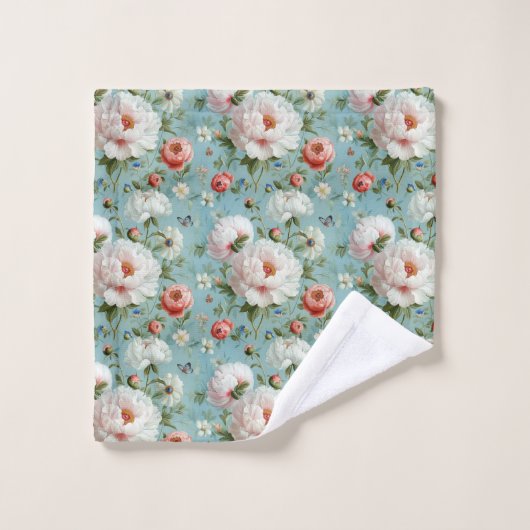 Mooie witte en rode pioenen bad handdoek (Wasdoekje)