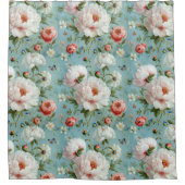 Mooie witte en rode pioenen douchegordijn (Voorkant)