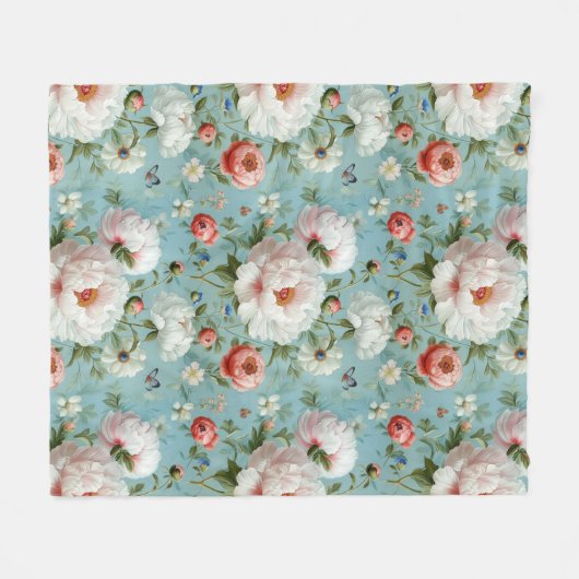 Mooie witte en rode pioenen fleece deken (Voorkant (Horizontaal))