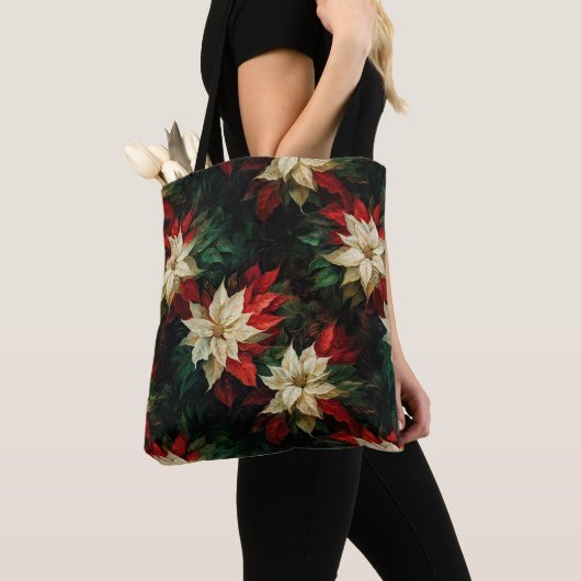 Mooie witte en rode poinsettias illustratie tote bag (Dichtbij)