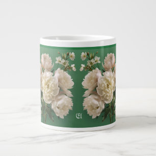 Mooie witte en roze pioenrozen naammonogram grote koffiekop