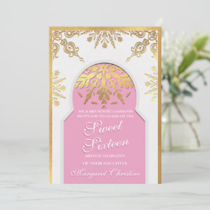 Mooie witte en roze Sweet Sixteen uitnodiging