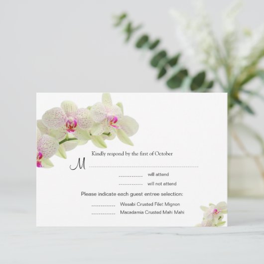 Mooie witte en warme roze orchideeën RSVP-kaarten RSVP Kaartje (Staand voorkant)