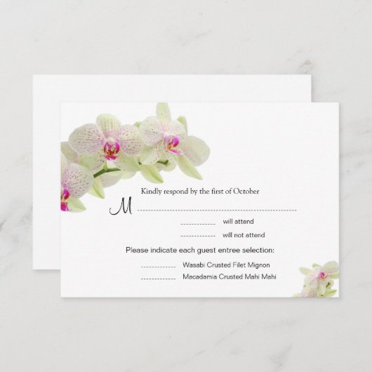 Mooie witte en warme roze orchideeën RSVP-kaarten RSVP Kaartje (Voorkant / Achterkant)