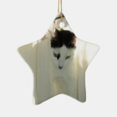 Mooie witte en zwarte kat keramisch ornament (Rechts)
