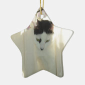 Mooie witte en zwarte kat keramisch ornament (Links)