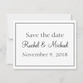 Mooie witte en zwarte save-the-date save the date (Voorkant)